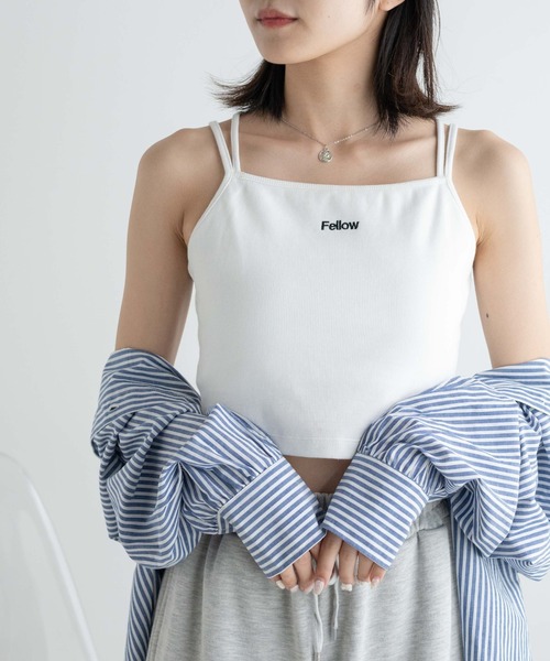 WEGO（ウィゴー）の「WEGO/ロゴ刺繍クロスショートキャミ（キャミソール・レディース・ホワイト/ブラック/パープル・FREE）」の2枚目の写真