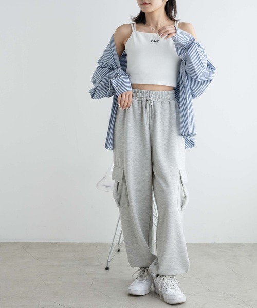 WEGO（ウィゴー）の「WEGO/ロゴ刺繍クロスショートキャミ（キャミソール・レディース・ホワイト/ブラック/パープル・FREE）」の4枚目の写真