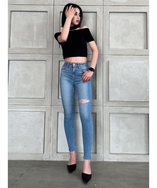 GYDA（ジェイダ）の「2way チョーカー ニット TOPS（ニット/セーター・レディース・ブラック/オフホワイト・FREE）」の10枚目の写真