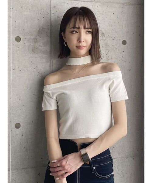 GYDA（ジェイダ）の「2way チョーカー ニット TOPS（ニット/セーター・レディース・ブラック/オフホワイト・FREE）」の12枚目の写真