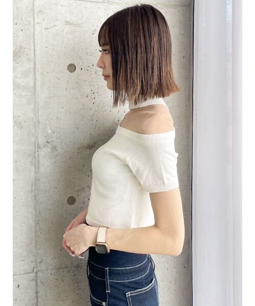 GYDA（ジェイダ）の「2way チョーカー ニット TOPS（ニット/セーター・レディース・ブラック/オフホワイト・FREE）」の13枚目の写真