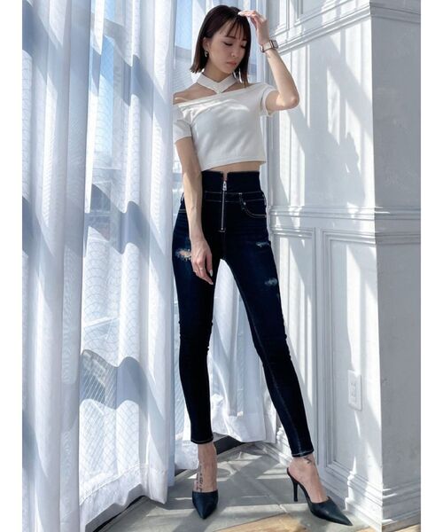 GYDA（ジェイダ）の「2way チョーカー ニット TOPS（ニット/セーター・レディース・ブラック/オフホワイト・FREE）」の16枚目の写真