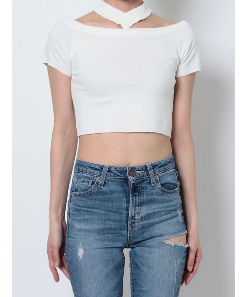 GYDA（ジェイダ）の「2way チョーカー ニット TOPS（ニット/セーター・レディース・ブラック/オフホワイト・FREE）」の19枚目の写真