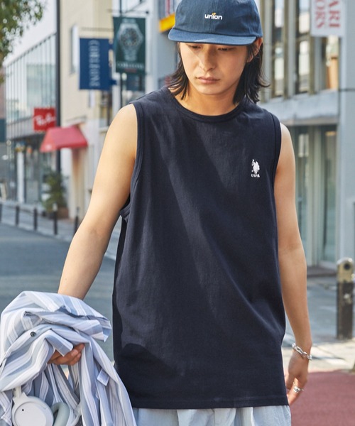 U.S. POLO ASSN.（ユーエスポロアッスン）の「U.S. POLO ASSN. /ユーエスポロアッスン 別注ワンポイント刺繍 ロングレイヤードタンクトップ（タンクトップ・メンズ・杢グレー/オリーブ/ブラック/ネイビー/ホワイト/ダークブラウン/ブラック系・M/L）」の7枚目の写真