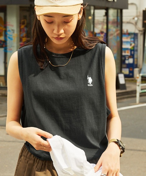 U.S. POLO ASSN.（ユーエスポロアッスン）の「U.S. POLO ASSN. /ユーエスポロアッスン 別注ワンポイント刺繍 ロングレイヤードタンクトップ（タンクトップ・メンズ・杢グレー/オリーブ/ブラック/ネイビー/ホワイト/ダークブラウン/ブラック系・M/L）」の2枚目の写真