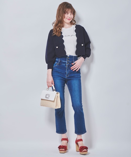 31 Sons de mode（トランテアン　ソン　ドゥ　モード）の「スカラップカットジャガードカーディガン（ニット/セーター・レディース・オフホワイト/ネイビー/ブラック×ホワイト・36）」の8枚目の写真