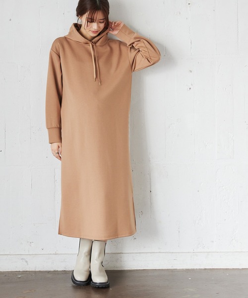 Rosemadame（ローズマダム）の「らくらく授乳　パーカーワンピース（マタニティ&授乳服）授乳楽々 妊婦服 産前・産後対応（マタニティウェア/グッズ・レディース・カーキ/チャコールグレー/ベージュ/ライトベージュ/キャメル/グリーン・L/M）」の6枚目の写真