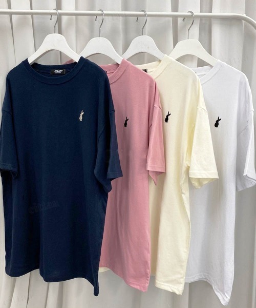 Dalfwin（ダールフィン）の「韓国ファッション ラビット刺繍オーバーサイズ半袖Tシャツ（Tシャツ/カットソー・レディース・ピンク/ホワイト/ネイビー/クリーム・FREE）」の22枚目の写真