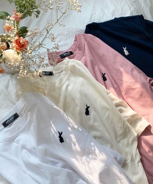 Dalfwin（ダールフィン）の「韓国ファッション ラビット刺繍オーバーサイズ半袖Tシャツ（Tシャツ/カットソー・レディース・ピンク/ホワイト/ネイビー/クリーム・FREE）」の21枚目の写真