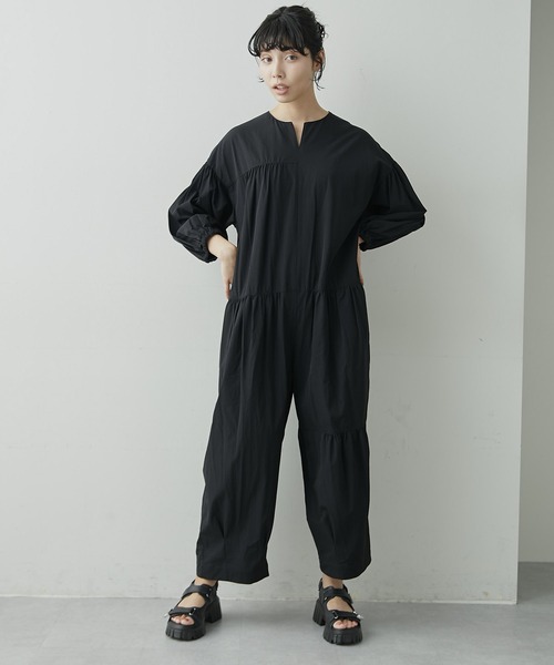 ear PAPILLONNER（イアパピヨネ）の「アシメギャザーオールインワン【SUM1 STYLE（スミスタイル）】（サロペット/オーバーオール・レディース・ブラック・FREE）」の10枚目の写真
