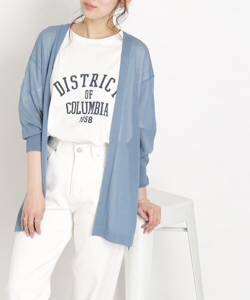 SHOO・LA・RUE(シューラルー)の「◆【接触冷感】大人の抜け感 シアートッパー ロングカーディガン(カーディガン/ボレロ・レディース・ライトブルー/ブラック/パープル/オフホワイト/グリーン系・00)」の5枚目の写真