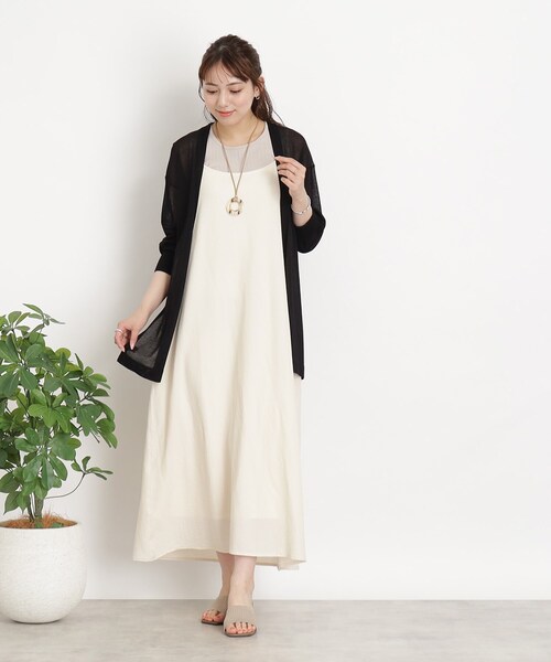 SHOO・LA・RUE(シューラルー)の「◆【接触冷感】大人の抜け感 シアートッパー ロングカーディガン(カーディガン/ボレロ・レディース・ライトブルー/ブラック/パープル/オフホワイト/グリーン系・00)」の6枚目の写真