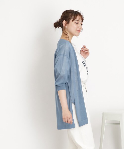 SHOO・LA・RUE(シューラルー)の「◆【接触冷感】大人の抜け感 シアートッパー ロングカーディガン(カーディガン/ボレロ・レディース・ライトブルー/ブラック/パープル/オフホワイト/グリーン系・00)」の8枚目の写真