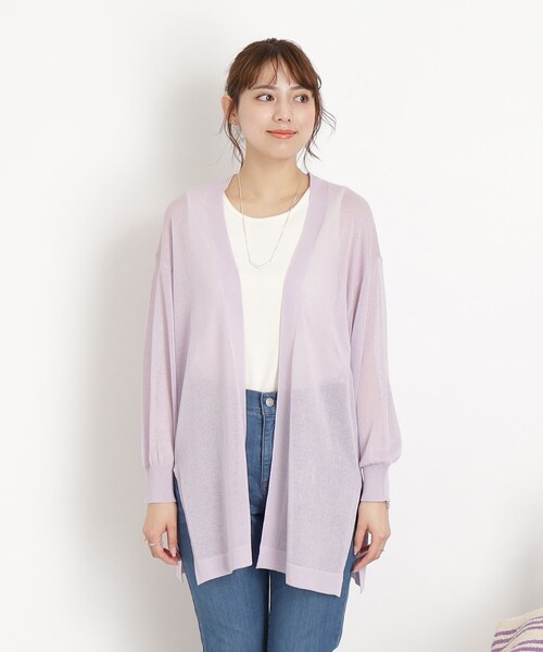 SHOO・LA・RUE(シューラルー)の「◆【接触冷感】大人の抜け感 シアートッパー ロングカーディガン(カーディガン/ボレロ・レディース・ライトブルー/ブラック/パープル/オフホワイト/グリーン系・00)」の15枚目の写真