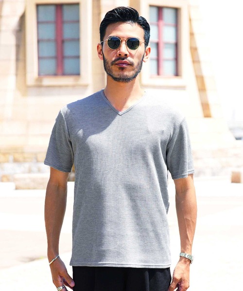 jiggys shop(ジギーズショップ)の「ワッフルサーマル Vネック 半袖Tシャツ カットソー(Tシャツ/カットソー・メンズ・ネイビー/ホワイト/ミックスグレー/ブラック/オリーブ・X-LARGE/MEDIUM/SMALL/LARGE)」の18枚目の写真