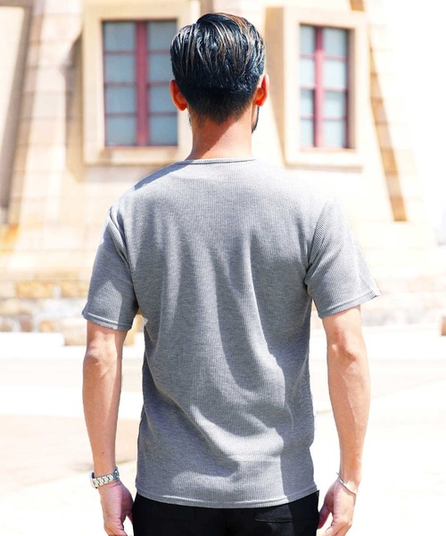 jiggys shop(ジギーズショップ)の「ワッフルサーマル Vネック 半袖Tシャツ カットソー(Tシャツ/カットソー・メンズ・ネイビー/ホワイト/ミックスグレー/ブラック/オリーブ・X-LARGE/MEDIUM/SMALL/LARGE)」の20枚目の写真