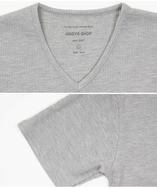 jiggys shop(ジギーズショップ)の「ワッフルサーマル Vネック 半袖Tシャツ カットソー(Tシャツ/カットソー・メンズ・ネイビー/ホワイト/ミックスグレー/ブラック/オリーブ・X-LARGE/MEDIUM/SMALL/LARGE)」の16枚目の写真