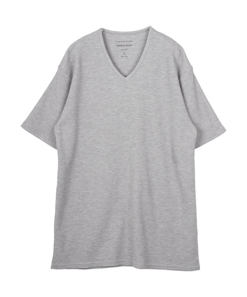 jiggys shop(ジギーズショップ)の「ワッフルサーマル Vネック 半袖Tシャツ カットソー(Tシャツ/カットソー・メンズ・ネイビー/ホワイト/ミックスグレー/ブラック/オリーブ・X-LARGE/MEDIUM/SMALL/LARGE)」の12枚目の写真