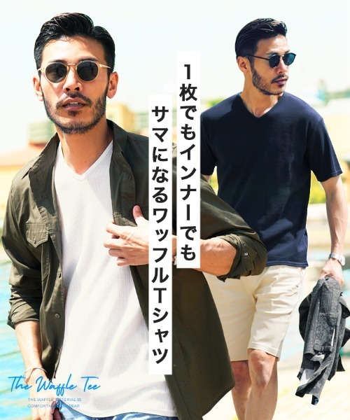 jiggys shop(ジギーズショップ)の「ワッフルサーマル Vネック 半袖Tシャツ カットソー(Tシャツ/カットソー・メンズ・ネイビー/ホワイト/ミックスグレー/ブラック/オリーブ・X-LARGE/MEDIUM/SMALL/LARGE)」の9枚目の写真