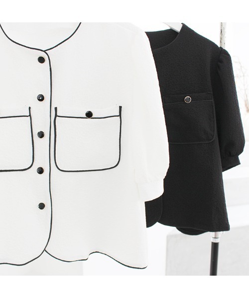 MODE ROBE（モードローブ）の「パイピングポケットデザイントップス（シャツ/ブラウス・レディース・ホワイト/ブラック・FREE）」の15枚目の写真