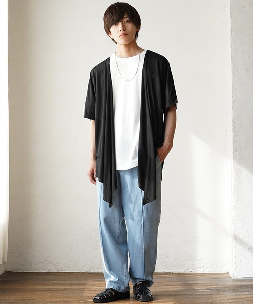 MinoriTY(マイノリティ)の「【MinoriTY】柔らか素材2WAYカシュクール カーディガン メンズ ウィメンズ ユニセックス カットソー 秋服 夏服(カーディガン/ボレロ・メンズ・ブラック/ライトグレー/パープル・L/S/M)」の17枚目の写真