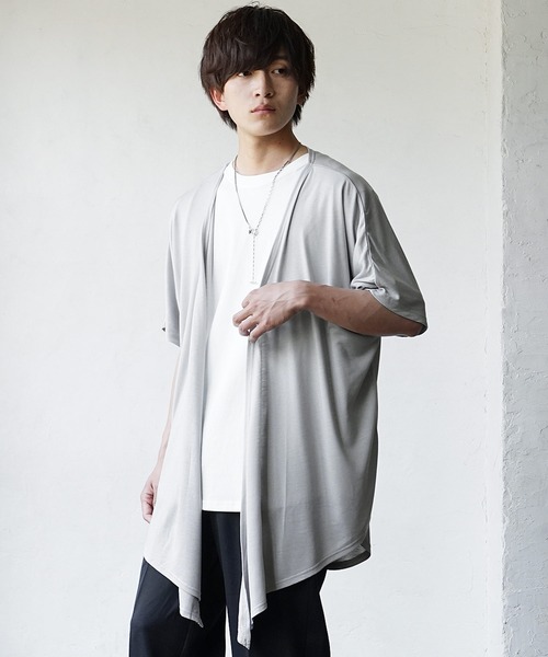 MinoriTY(マイノリティ)の「【MinoriTY】柔らか素材2WAYカシュクール カーディガン メンズ ウィメンズ ユニセックス カットソー 秋服 夏服(カーディガン/ボレロ・メンズ・ブラック/ライトグレー/パープル・L/S/M)」の20枚目の写真