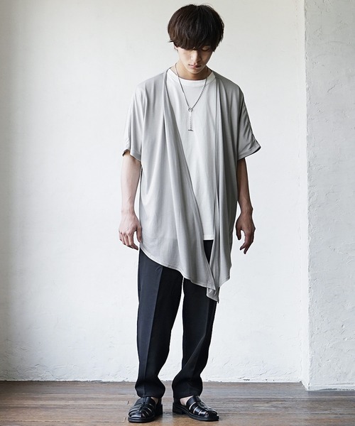 MinoriTY(マイノリティ)の「【MinoriTY】柔らか素材2WAYカシュクール カーディガン メンズ ウィメンズ ユニセックス カットソー 秋服 夏服(カーディガン/ボレロ・メンズ・ブラック/ライトグレー/パープル・L/S/M)」の22枚目の写真
