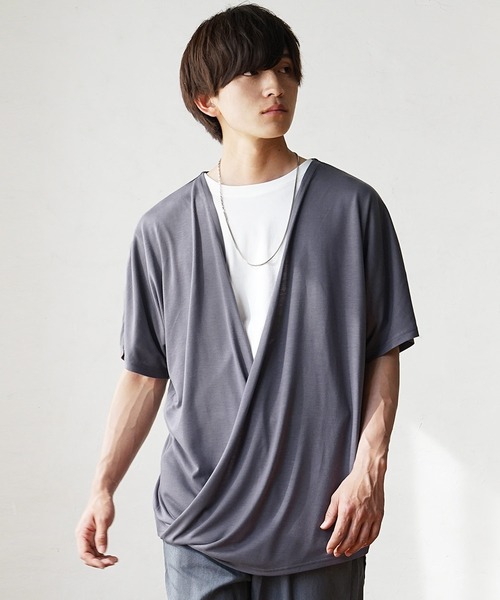 半袖カシュクールカーディガン MinoriTY】柔らか素材2WAYカシュクール カーディガン メンズ