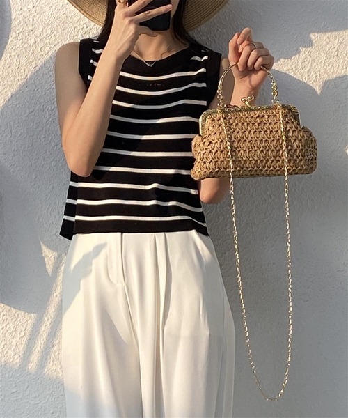 LA VORAGINE(ラ ヴォラジネ)の「編み柄がま口ショルダーバッグ/クラッチバッグ かごバッグ メッセンジャーバッグ(クラッチバッグ・レディース・ベージュ/アイボリー・FREE)」の3枚目の写真