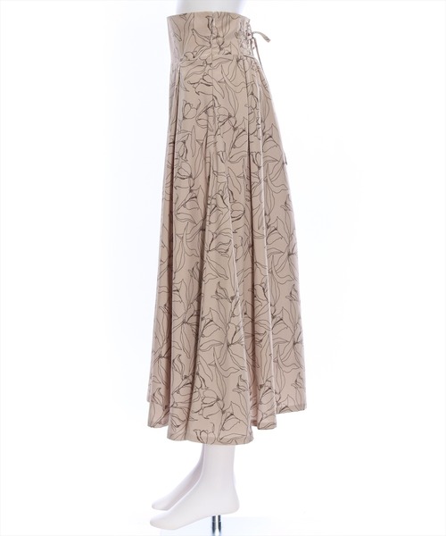 clear（クリア）の「バックスピンドル花柄フレアロングスカート （スカート・レディース・ベージュ/オフホワイト/ブルー・F）」の5枚目の写真