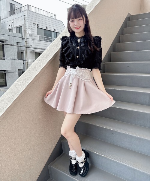 ROJITA 半袖ブラウス① ロジータ ROJITA 肩開きVラッフル切替半袖ブラウス （ブラック