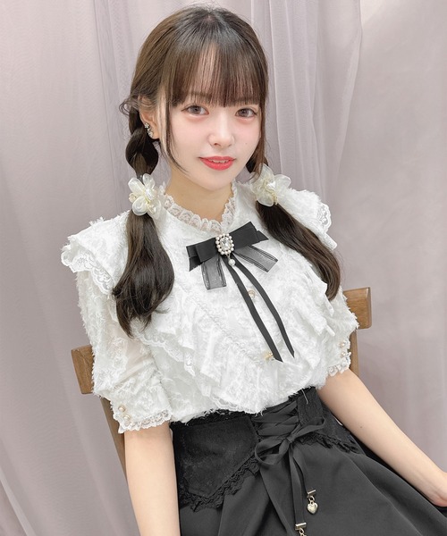 セール】Vフリルフェザー半袖ブラウス（シャツ/ブラウス）｜ROJITA