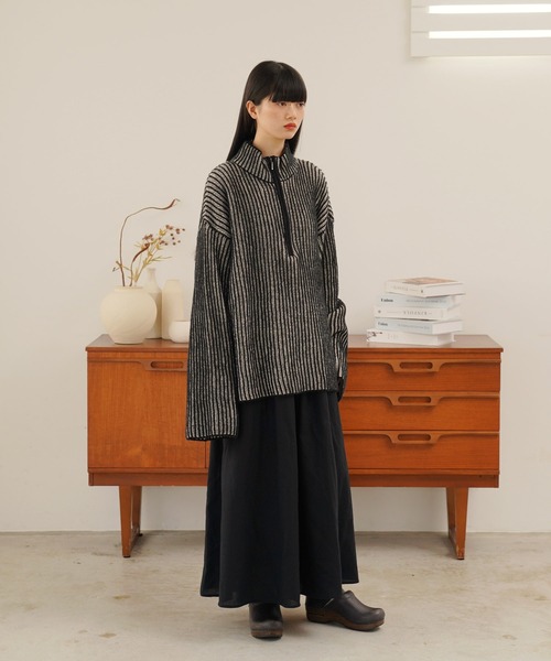 Aphlotus(アプロタス)の「モヘアタッチ バイカラーストライプ ハイネックハーフジップニット(ニット/セーター・メンズ・ブラック/ブラウン・MEDIUM/LARGE)」の10枚目の写真