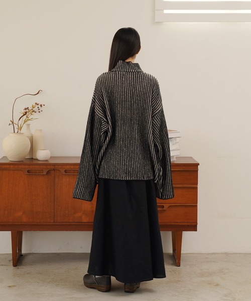 Aphlotus(アプロタス)の「モヘアタッチ バイカラーストライプ ハイネックハーフジップニット(ニット/セーター・メンズ・ブラック/ブラウン・MEDIUM/LARGE)」の12枚目の写真