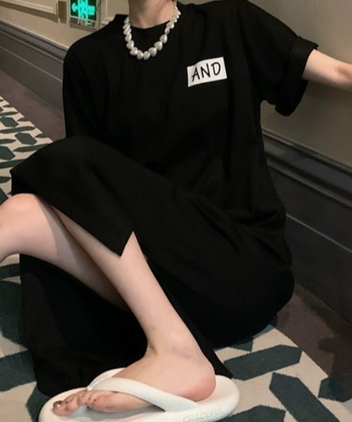 MICA&DEAL ロゴプリントワンピース MICA&DEAL マイカアンドディール】BAND COLLAR TIERED ONE PIECE