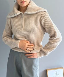 ハーフジップワイドカラーニットプルオーバー