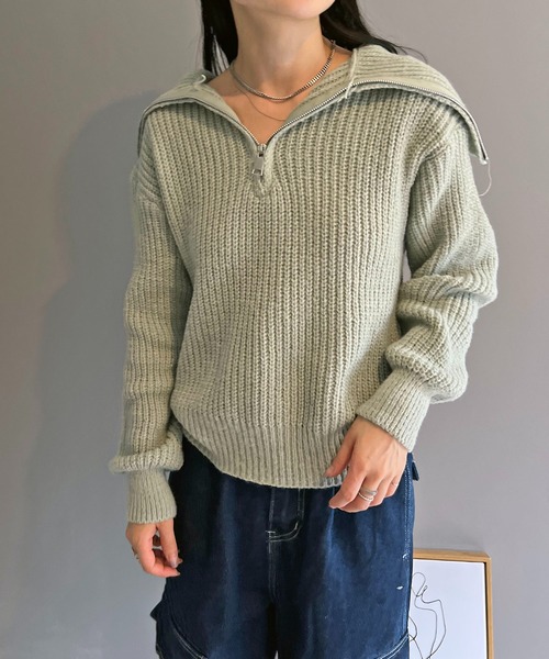 ARMANI COLLEZIONI ハーフジップニット ベージュ/TW282 Jewelobe（ジュエローブ）の「ハーフジップワイドカラーニットプル