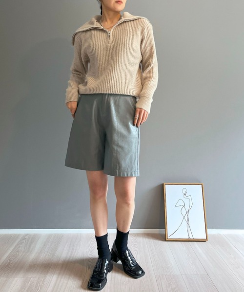 Jewelobe(ジュエローブ)の「ハーフジップワイドカラーニットプルオーバー(ニット/セーター・レディース・モカ/グリーン/ベージュ/グレー・FREE)」の10枚目の写真