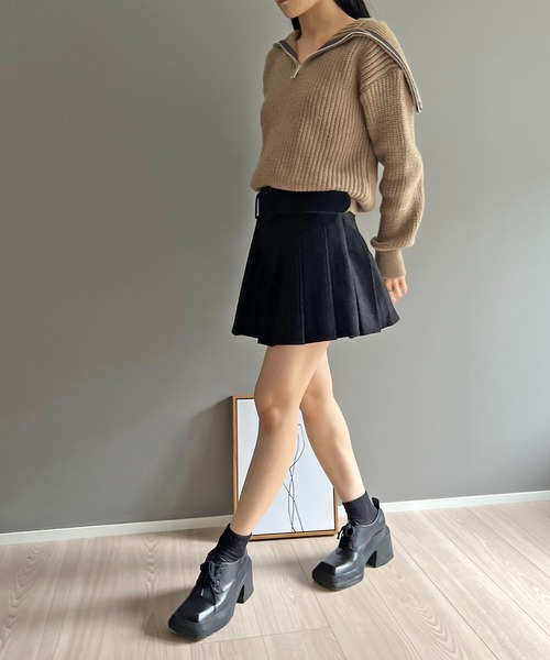 Jewelobe(ジュエローブ)の「ハーフジップワイドカラーニットプルオーバー(ニット/セーター・レディース・モカ/グリーン/ベージュ/グレー・FREE)」の18枚目の写真