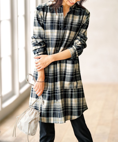 BELLUNA PLUS（ベルーナ）の「袖ゴム使いチェック柄シャツチュニック
