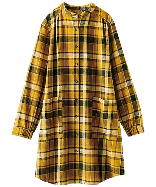 BELLUNA PLUS(ベルーナ)の「袖ゴム使いチェック柄シャツチュニック(チュニック・レディース・アイボリー系/チャコール/イエロー系・LARGE/X-LARGE/MEDIUM)」の9枚目の写真