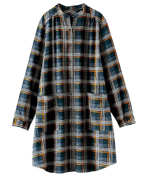 BELLUNA PLUS(ベルーナ)の「袖ゴム使いチェック柄シャツチュニック(チュニック・レディース・アイボリー系/チャコール/イエロー系・LARGE/X-LARGE/MEDIUM)」の7枚目の写真