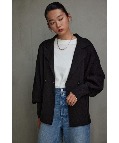 AZUL by moussy(アズールバイマウジー)の「テーラードニットジャケット(テーラードジャケット・レディース・グレー/ブラック/アイボリー・FREE)」の13枚目の写真
