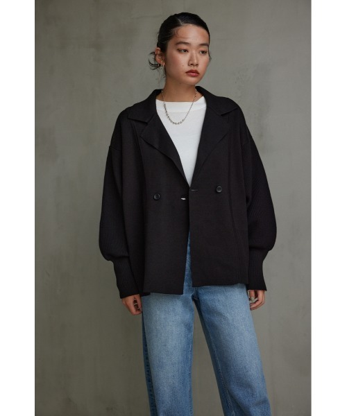 AZUL by moussy(アズールバイマウジー)の「テーラードニットジャケット(テーラードジャケット・レディース・グレー/ブラック/アイボリー・FREE)」の14枚目の写真