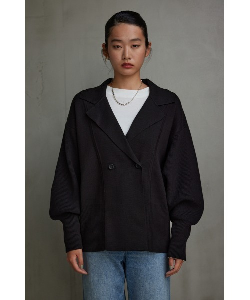 AZUL by moussy(アズールバイマウジー)の「テーラードニットジャケット(テーラードジャケット・レディース・グレー/ブラック/アイボリー・FREE)」の16枚目の写真