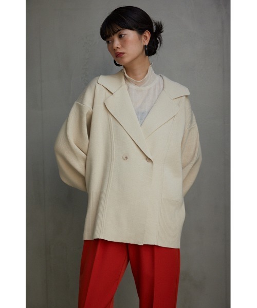 AZUL by moussy(アズールバイマウジー)の「テーラードニットジャケット(テーラードジャケット・レディース・グレー/ブラック/アイボリー・FREE)」の4枚目の写真