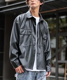 ADMIX/ATELIER SAB MEN | EXTRA シンセティックレザー / オーバーサイズ ミリタリー ルーズ レザーシャツ(ミリタリージャケット)