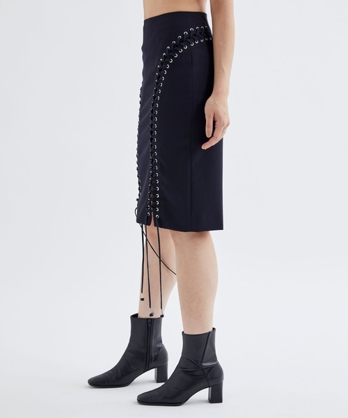 JOHN LAWRENCE SULLIVAN(ジョンローレンスサリバン)の「【JOHN LAWRENCE SULLIVAN/ジョンローレンスサリバン】WOOL GABARDINE LACE-UP SKIRT/ウールギャバジンレースアップスカート(スカート・レディース・ネイビー・XS)」の4枚目の写真