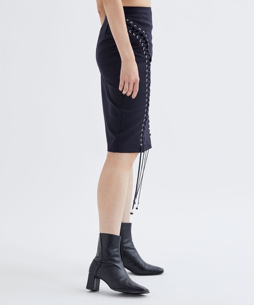 JOHN LAWRENCE SULLIVAN(ジョンローレンスサリバン)の「【JOHN LAWRENCE SULLIVAN/ジョンローレンスサリバン】WOOL GABARDINE LACE-UP SKIRT/ウールギャバジンレースアップスカート(スカート・レディース・ネイビー・XS)」の6枚目の写真
