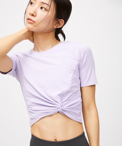 XEXYMIX(ゼクシィミックス)の「【XEXYMIX】接触冷感&UV ネジリクロップド半袖Tシャツ(Tシャツ/カットソー・レディース・イエロー/チャコールグレー/ブラック/ピンク・M)」の6枚目の写真